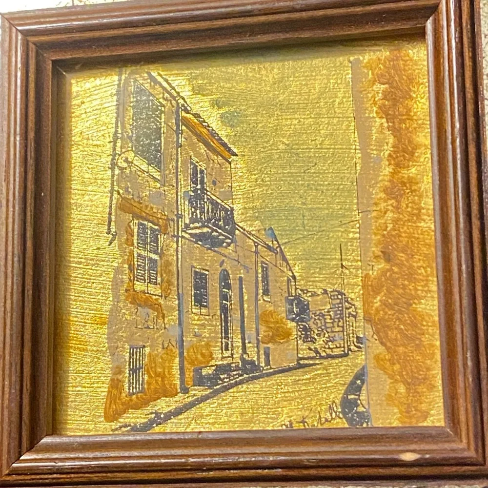 Mini Picture Hand Painted 23 K Gold Leaf Signed Italian Florentine Wall Gallery